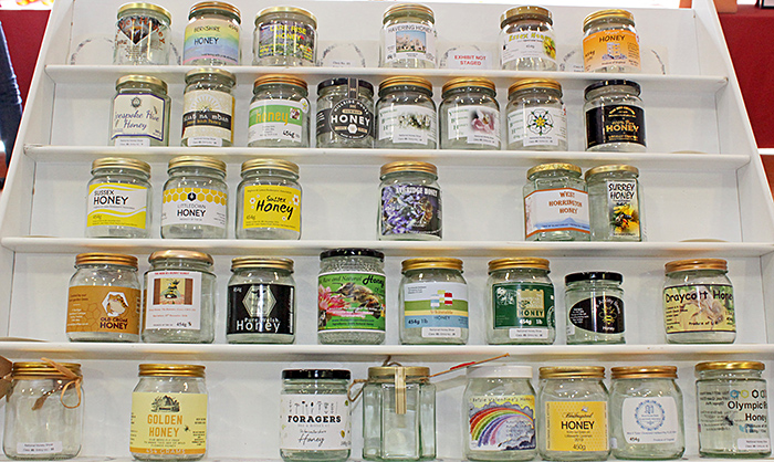 Labelled honey jars