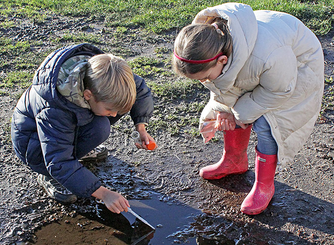 Collecting samples from a puddle