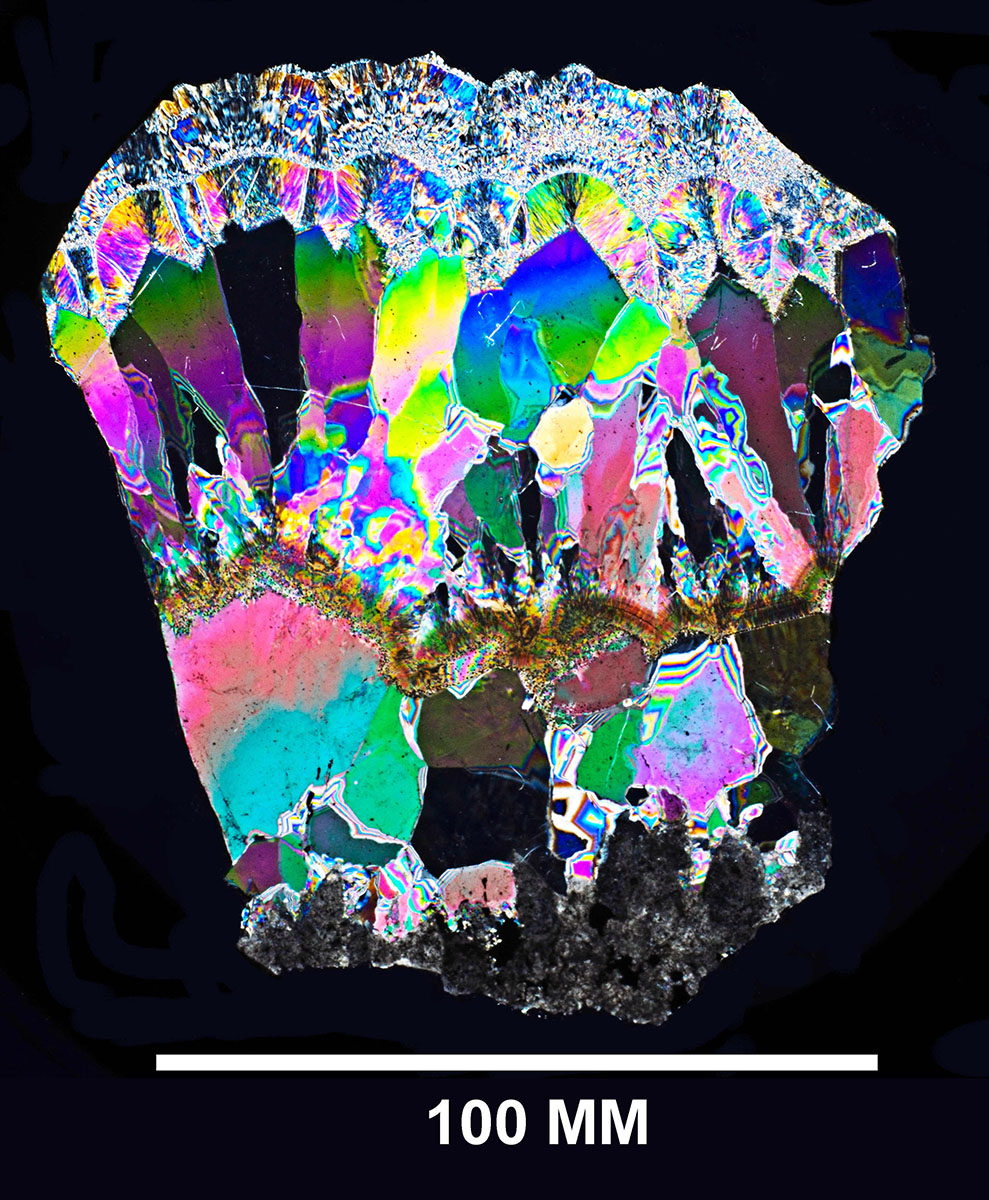A thin section of an agate crystal